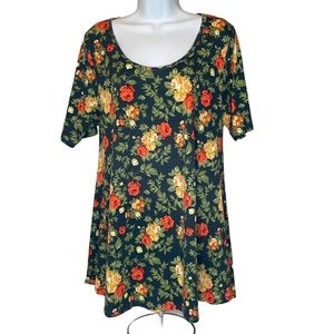 Lularoe Perfect T Blue Rose Floral Printed Medium